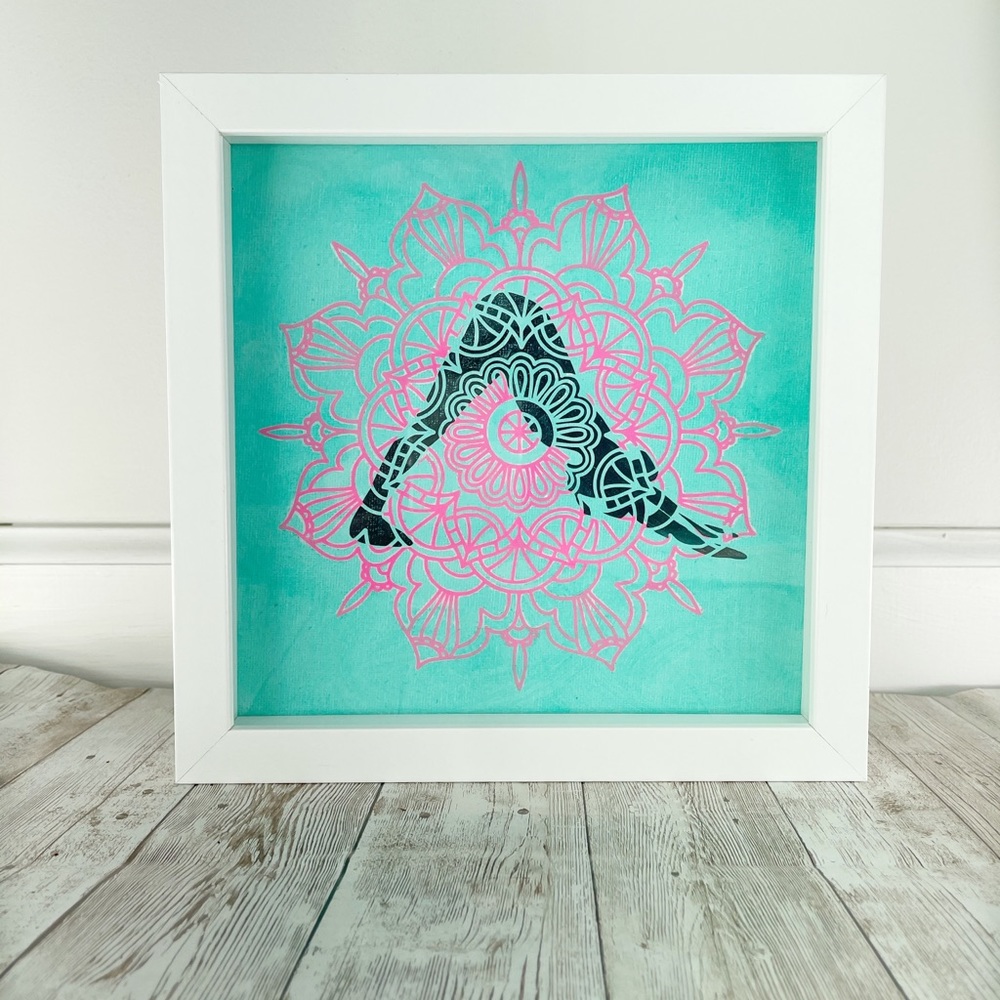 Yoga Down Dog Pose Sign in White Shadowbox